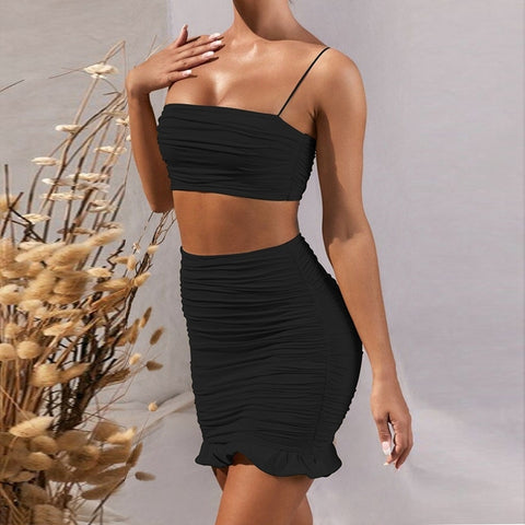 Crop Top Ruffles Mini Skirt Sets