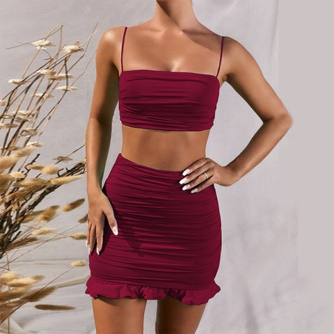 Crop Top Ruffles Mini Skirt Sets