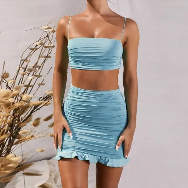 Crop Top Ruffles Mini Skirt Sets Mixnorth